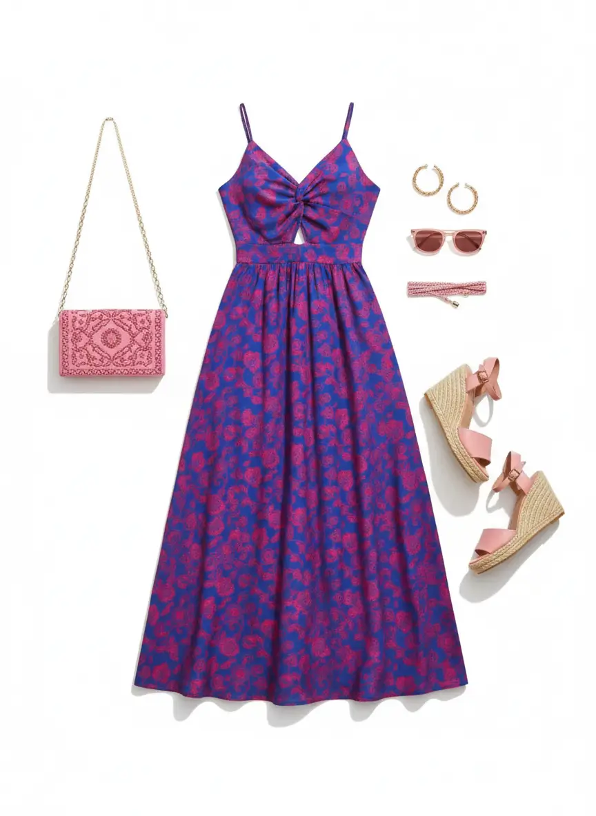 - ساحلی طرحدار آبی بنفش | Patterned Blue-Purple Beach Dress - ساحلی طرحدار آبی بنفش
