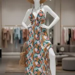- لباس ساحلی بلند برگ گرمسیری هالتر | Tropical Leaf Halterneck Maxi Dress – Cupshe - لباس ساحلی بلند برگ گرمسیری