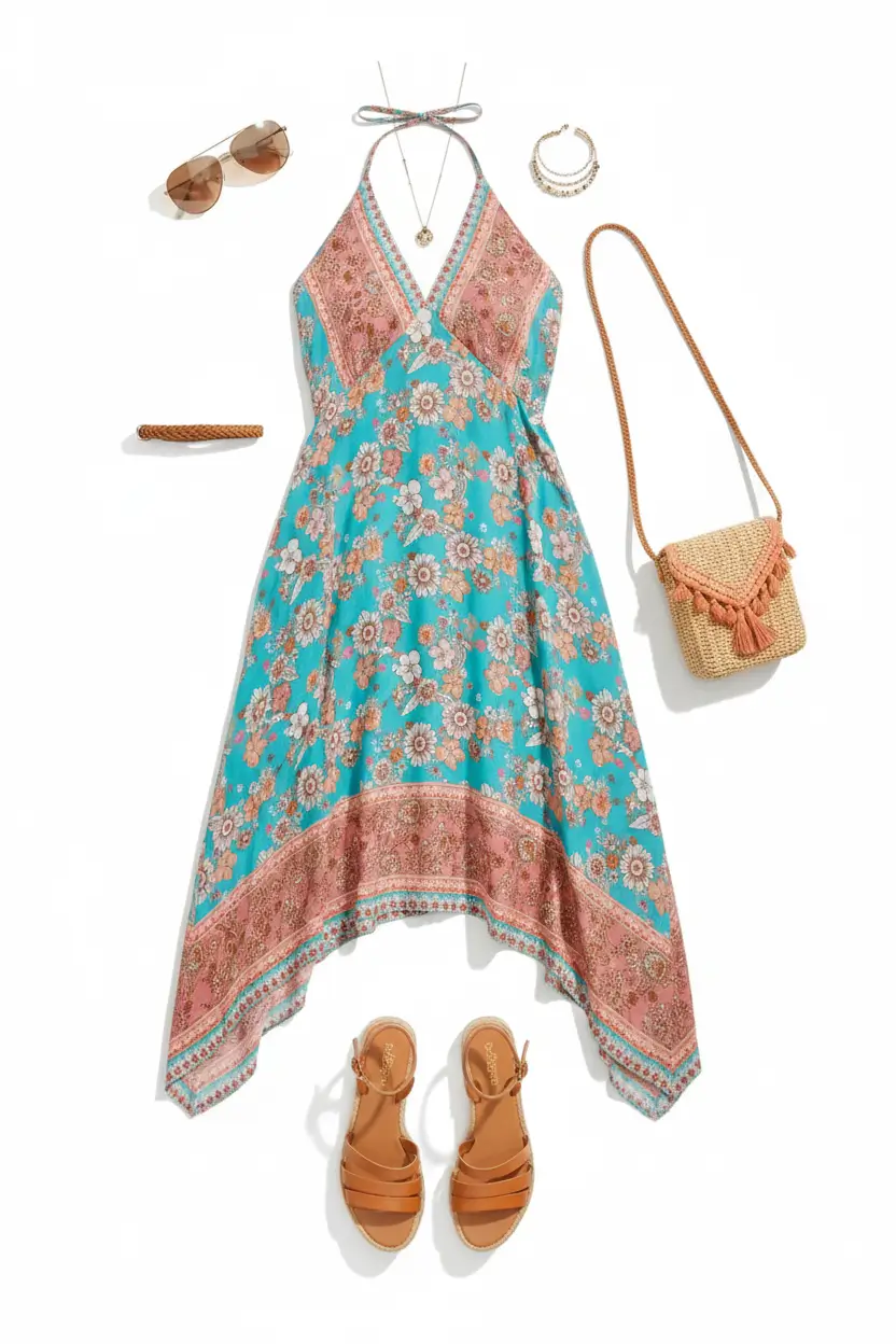 - ساحلی طرح مینیمال صورتی آبی | Minimal Pink-Blue Beach Dress - ساحلی طرح مینیمال صورتی آبی