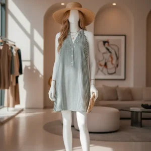 لباس کوتاه بدون آستین راه راه سرمه‌ای