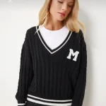 - بافت زنانه مشکی هپینس | Happinness Women’s Knitted Sweater - بافت زنانه مشکی هپینس