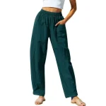 - شلوار لنین سبز زنانه | Women’s Green Linen Pants - شلوار لنین سبز زنانه