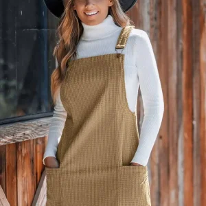 - سارافون بافت مخمل کبریتی کاپشی | Corduroy Mini Overall Dress - سارافون بافت مخمل کبریتی کاپشی