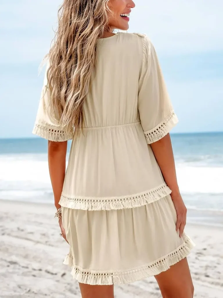 لباس ساحلی کوتاه توری یقه هفت کاپشی