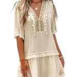 لباس ساحلی کوتاه توری یقه هفت کاپشی