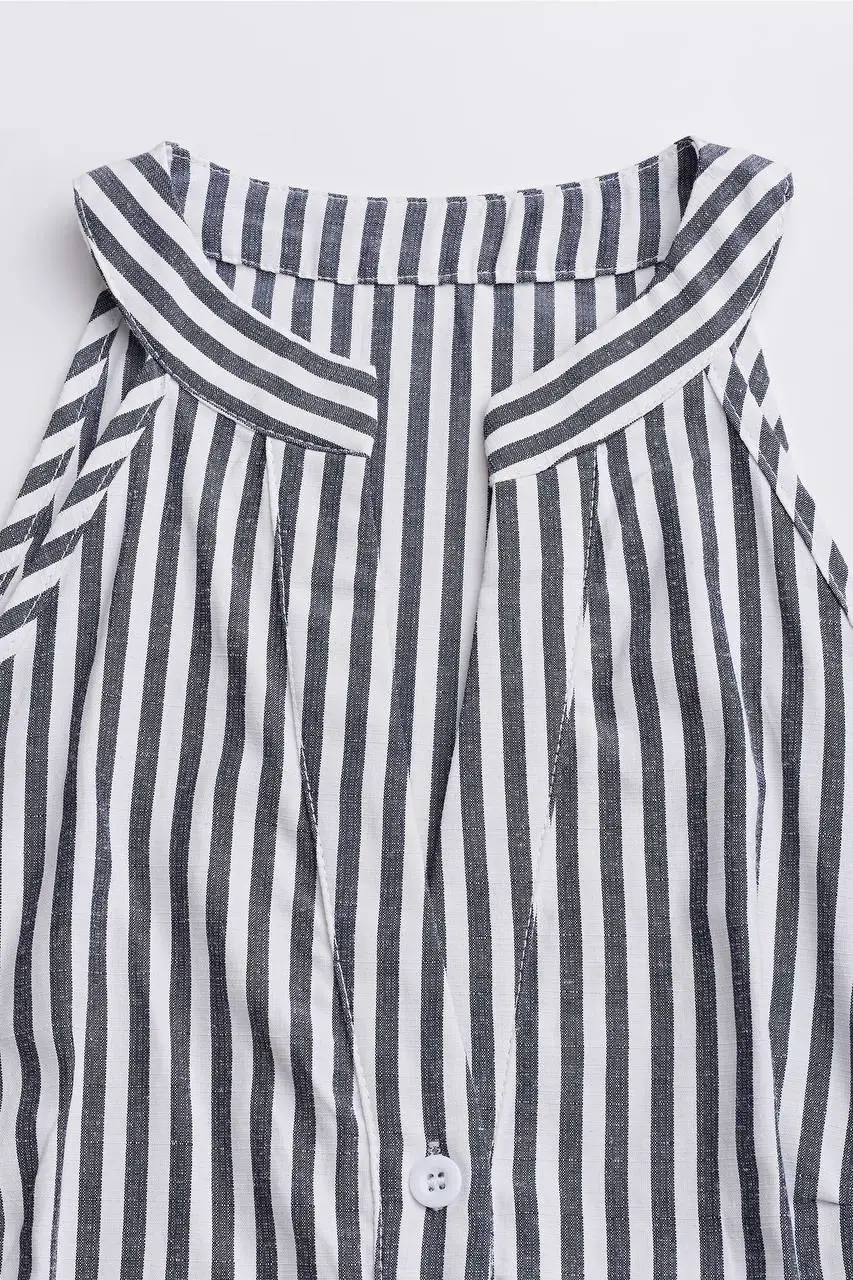 - لباس کوتاه بدون آستین راه راه سرمهای | Navy Striped Sleeveless Mini Dress - لباس کوتاه بدون آستین راه راه سرمهای