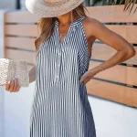 لباس کوتاه بدون آستین راه راه سرمهای