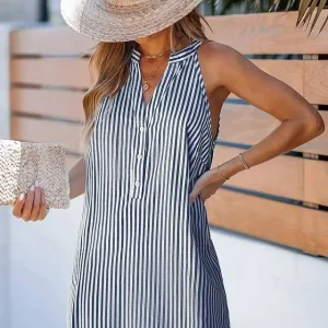 لباس کوتاه بدون آستین راه راه سرمهای