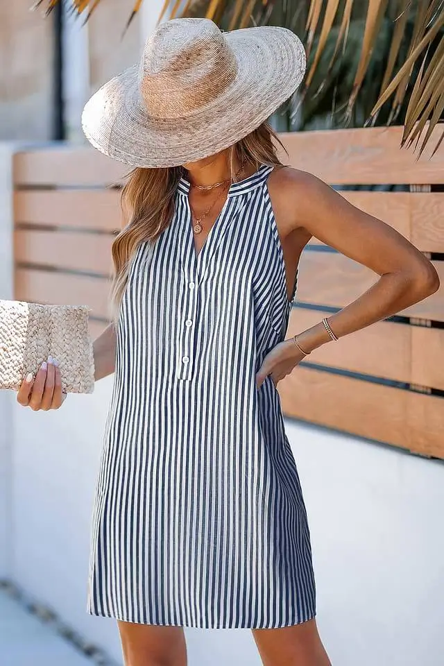 لباس کوتاه بدون آستین راه راه سرمهای