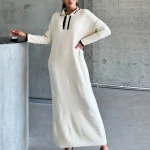 - بافت بلند زنانه ترک موداگن | Modagen Contrast Trim Collared Knit Maxi Dress - بافت بلند زنانه ترک