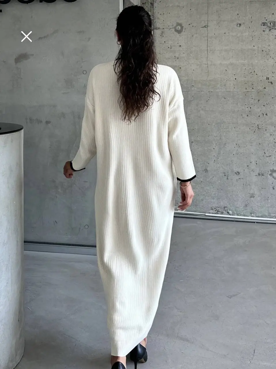 - بافت بلند زنانه ترک موداگن | Modagen Contrast Trim Collared Knit Maxi Dress - بافت بلند زنانه ترک