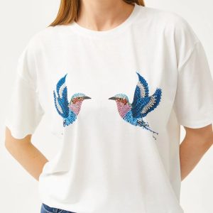 - تیشرت نگیندار پرنده برند هپینس | Happiness İstanbul Women’s T-Shirt Bird - تیشرت نگیندار پرنده برند هپینس